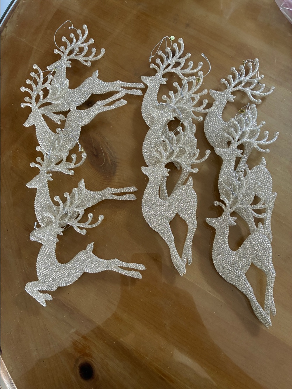 Set of 10 reindeer ornaments shimmering glittery Christmas 6”